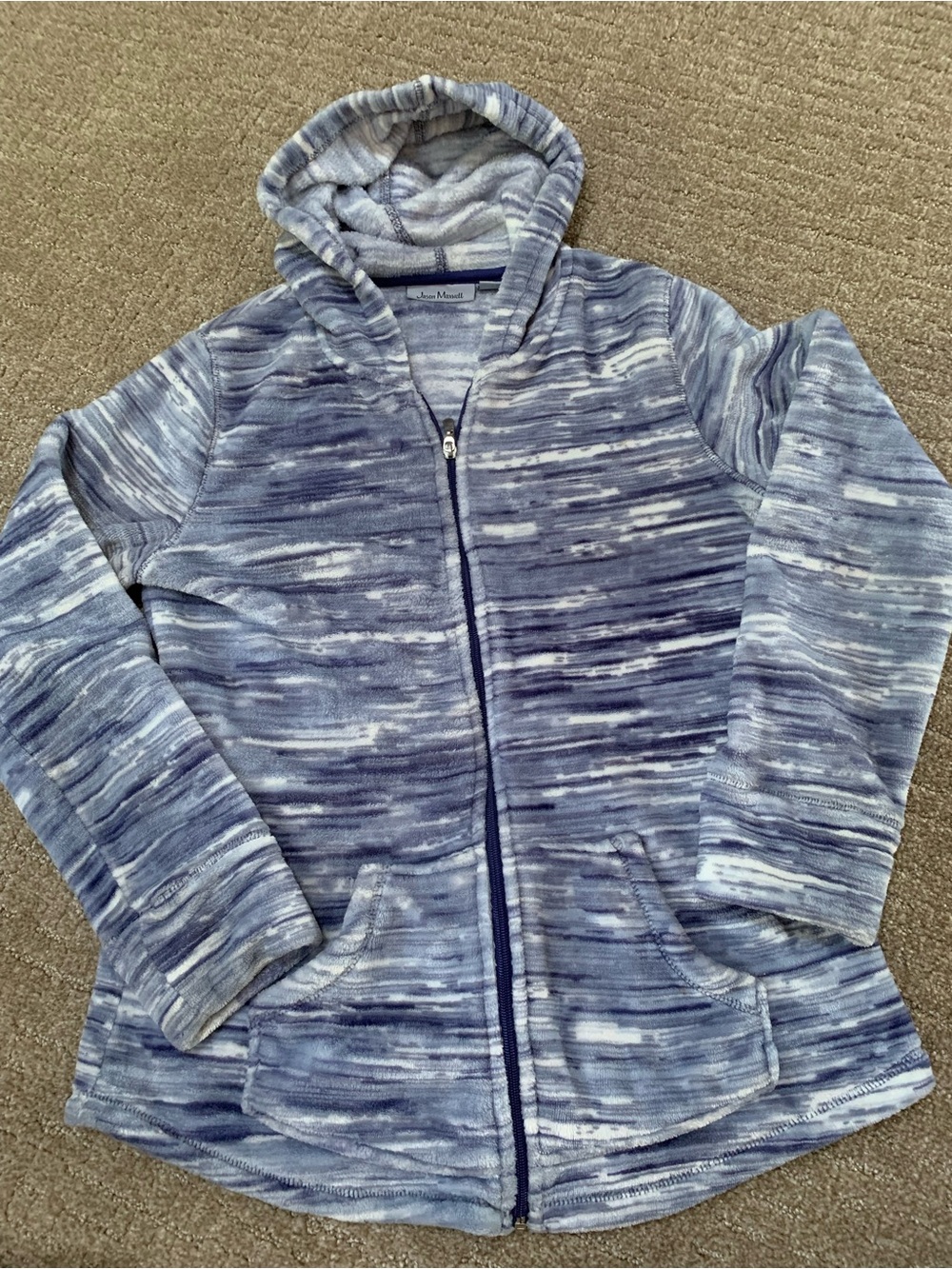 jason maxwell Blue & White Hooded Extra Soft Zip Up